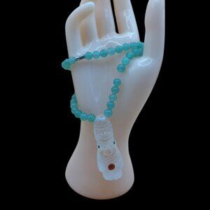 Unisex Carved Serpentine Quartz Crystal Spiritual Energy Necklace